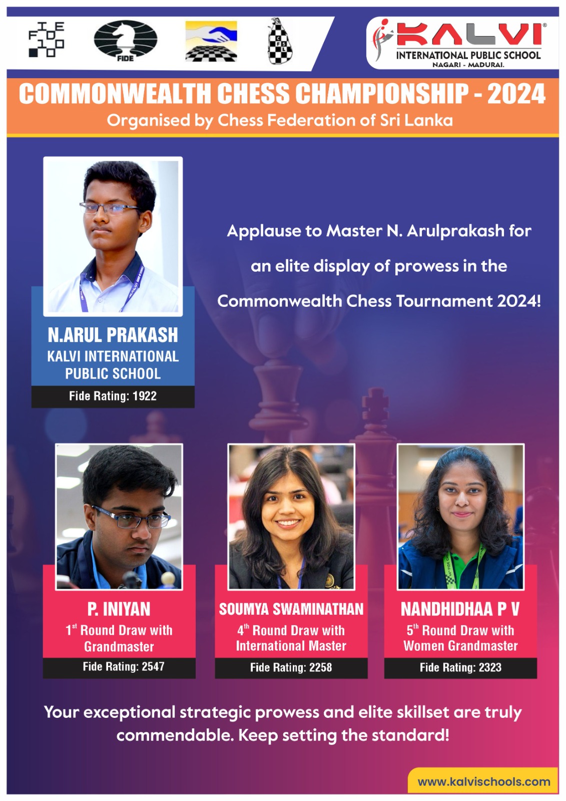 Commonwealth Chess Championship - 2024 organized by Chess Federation of Sri Lanka. Fide Rating : 1922
