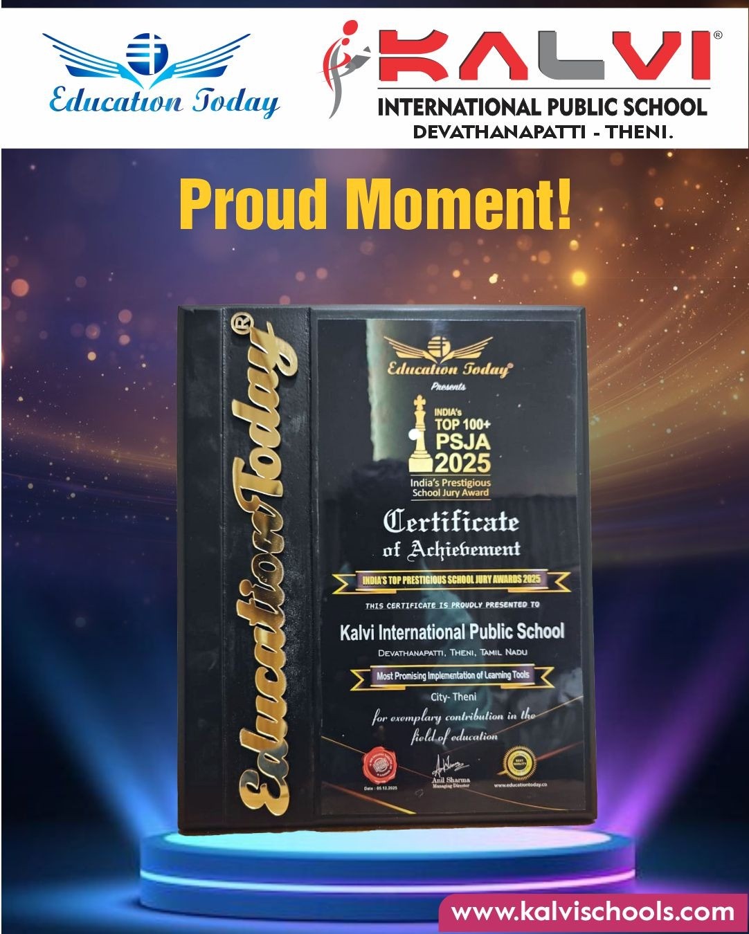 KALVI INTERNATIONAL PUBLIC SCHOOL,  Devadanapati is glad to be acknowledged under the category 'Most Promising Implementation of Learning Tools!'