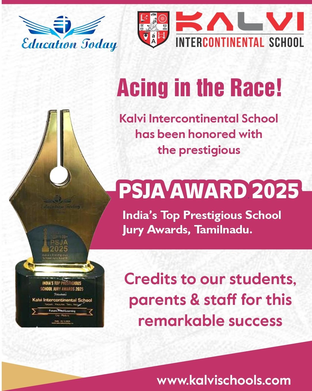 KALVI INTERCONTINENTALSCHOOL,  NAGARI is acknowledged for 'Future Proof Learning!'